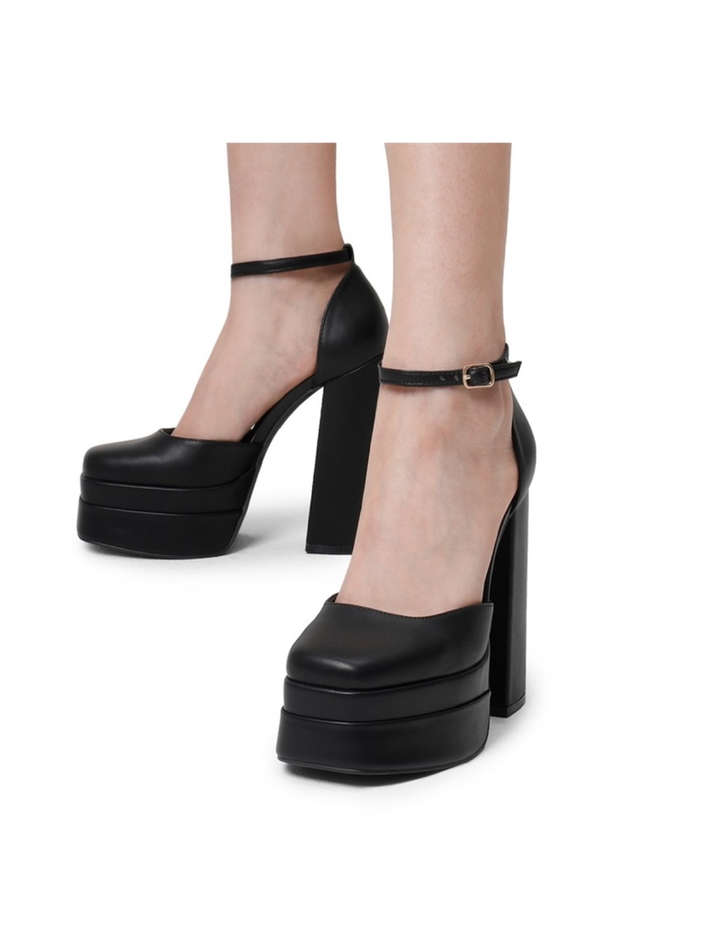 DREAM PAIRS BLACK PLATFORM ANKLE-STRAP HEELS WORN ONCE SIZE 7.5 WITH BOX